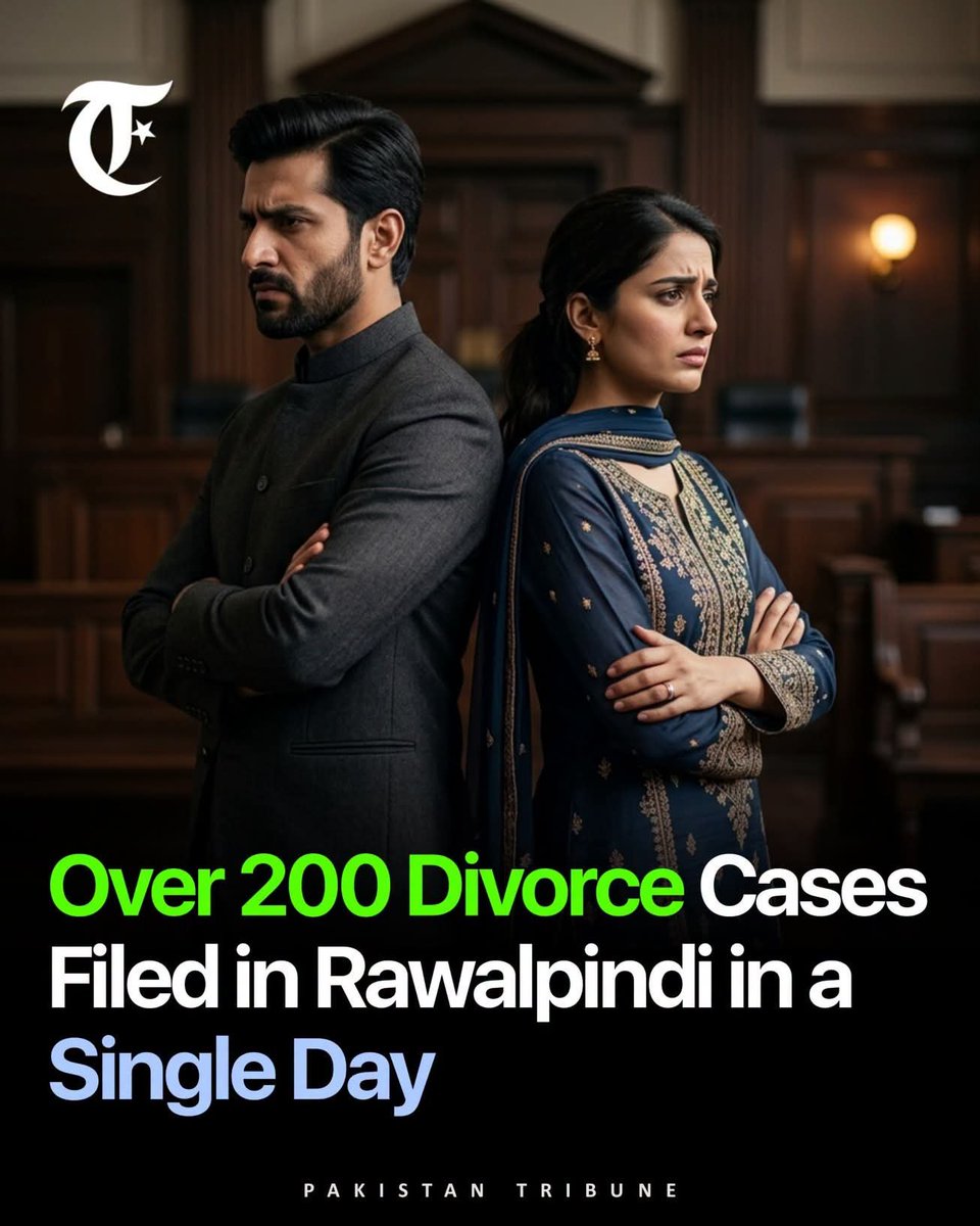 Laraib_Fatiima's tweet photo. Family courts in Rawalpindi received a record 214 new divorce and family cases on the first day they reopened after a 30-day summer break.

Disclaimer: This content is shared solely for awareness, educational, public information, and journalistic purposes. The image is AI-generated and used for reference purposes only.