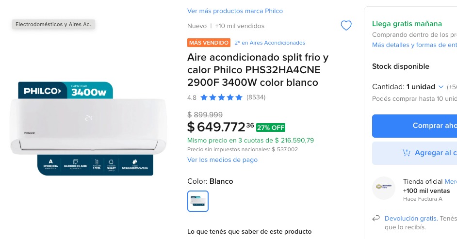 unclientedijo's tweet photo. UNPOPULAR OPINION:

Comprar el aire antes del verano es una excelente idea para no tener que esperar mucho para estrenarlo, y no comerte el aumento que hacen cuando está por arrancar el verano.

Acá el mejor precio/calidad que encontré (frío-calor)