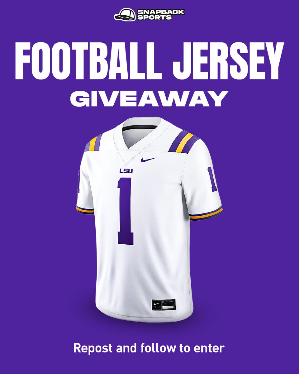 snapbacksports's tweet photo. We're giving away a jersey EVERY STOP of the Snapback Saturdays Season 3 Tour 🚨

Week 1: LSU Jersey Giveaway 

Just follow @snapbacksports and Repost to Enter https://t.co/OfOQJQgugP
