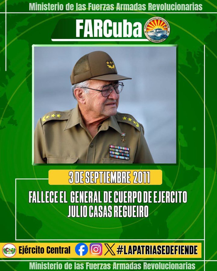 GladysArtemisa's tweet photo. Hoy conmemoramos el 1️⃣5️⃣°aniversario de la partida física, del General de Cuerpo de Ejército🇨 Julio Casas Regueiro, quien ofreció profundos aportes al fortalecimiento de la defensa de la patria.
#ArtemisaJuntosSomosMás
#CubaEstáFirme
@DiazCanelB https://t.co/4fprclvg0h