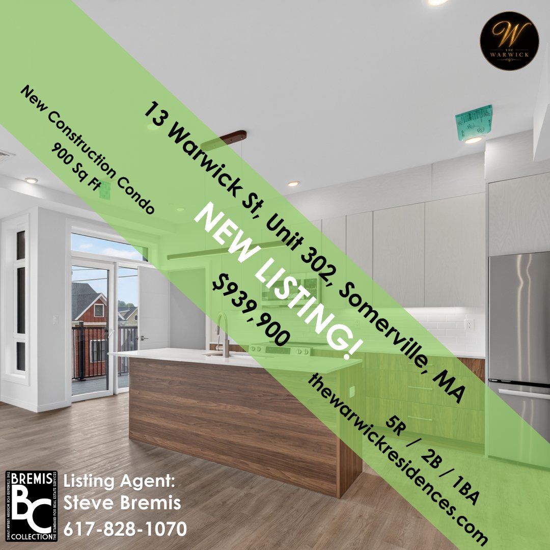 SteveBremisTeam's tweet photo. 🏡 NEW LISTING | 13 Warwick St, Unit 302 | Somerville

5 Rooms | 2 Bedrooms | 1 Bath | 900 Sq Ft | Private Balcony | 1-Car Garage Parking
Offered at: $939,900

💻 EXPLORE MORE: https://t.co/Dm9wHYkz0D

📞 Steve Bremis | 617.828.1070 | sjbremis@gmail.com

#NewListing #TheWarwick https://t.co/yKv8haynDQ