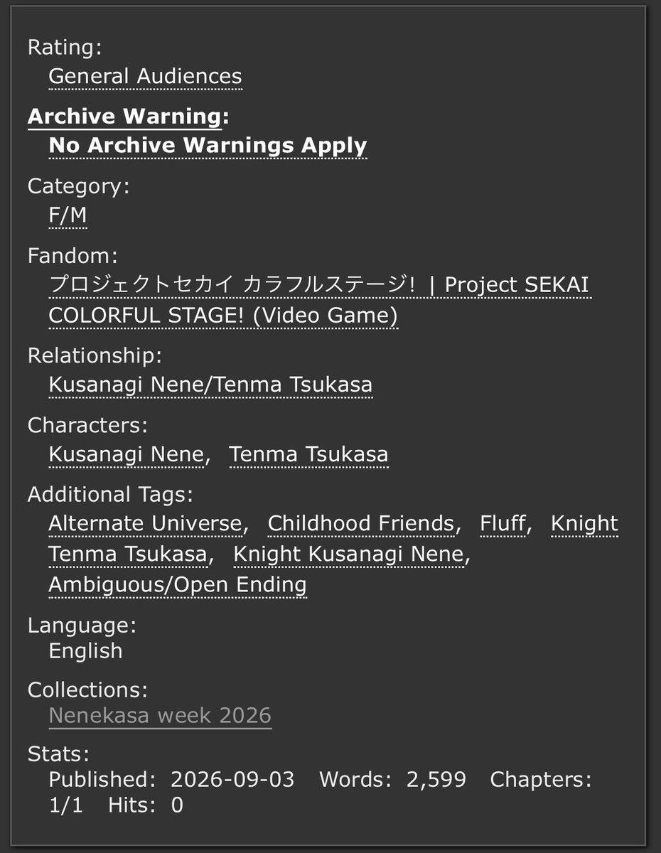 aoikitti's tweet photo. day 5…. AU DAY!!

knights fic… inspired by nene5 and white day… ooohooho…. ITS ON THE OLDER SIDE but still . enjoy🩷

https://t.co/4G4d9hC4bm
#nenekasaweek2026 #nenekasa https://t.co/GyUlddwiwi
