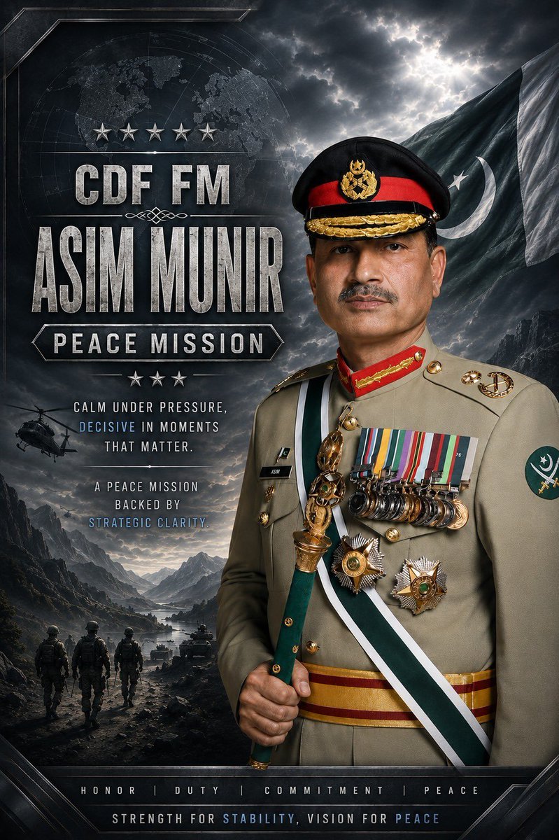 AlizeyKhan13844's tweet photo. Strategic vision, strong leadership, and unwavering commitment define Field Marshal Asim Munir’s leadership. A source of national pride.
#VisionaryFieldMarshal #GreatManCDF #امہ_کی_شان_عاصم_منیر #مرد_آہن_فیلڈ_مارشل #عاصم_منیر_ہمارا_فخر https://t.co/qCGFQNoNGw