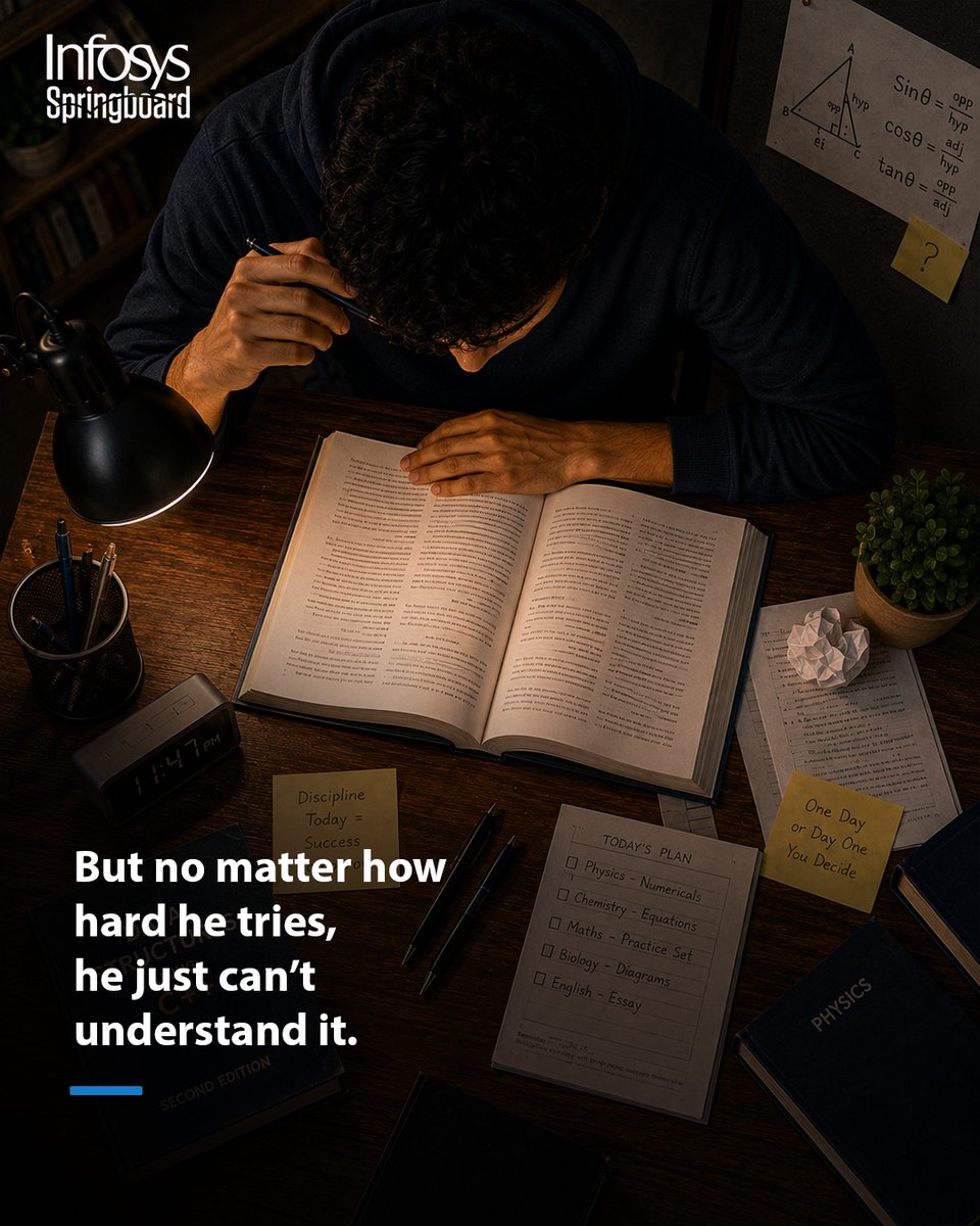 InfySpringboard's tweet photo. The exam is tomorrow. The concept still doesn’t make sense.
And somewhere, behind a screen, a teacher is ready to explain it one more time. https://t.co/NJY4eW9P95