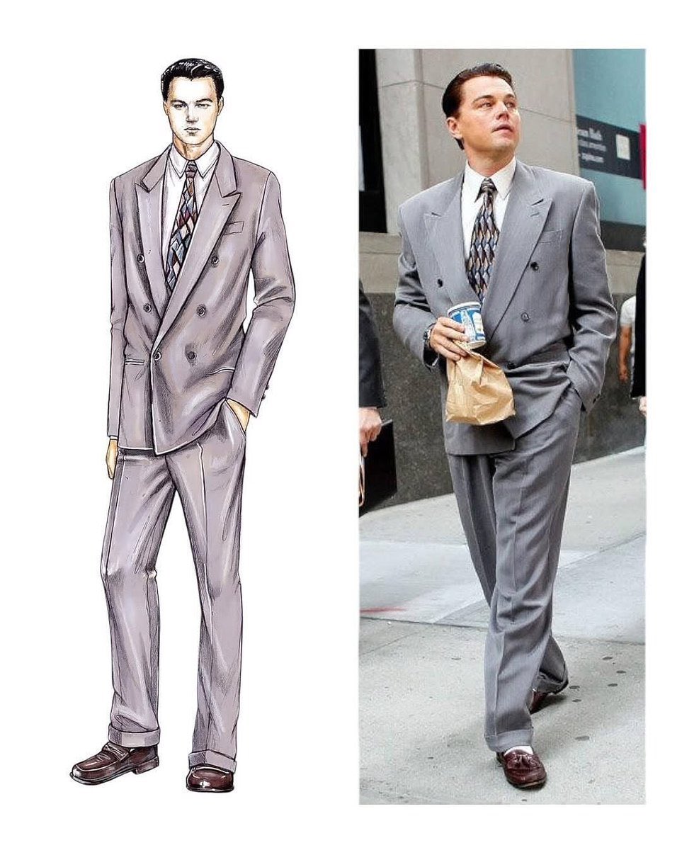 HardestFitPics's tweet photo. Sketches by Giorgio Armani for the suits Leonardo DiCaprio would wear in 'The Wolf Of Wall Street’ (2013) https://t.co/4WpcKDU9Td