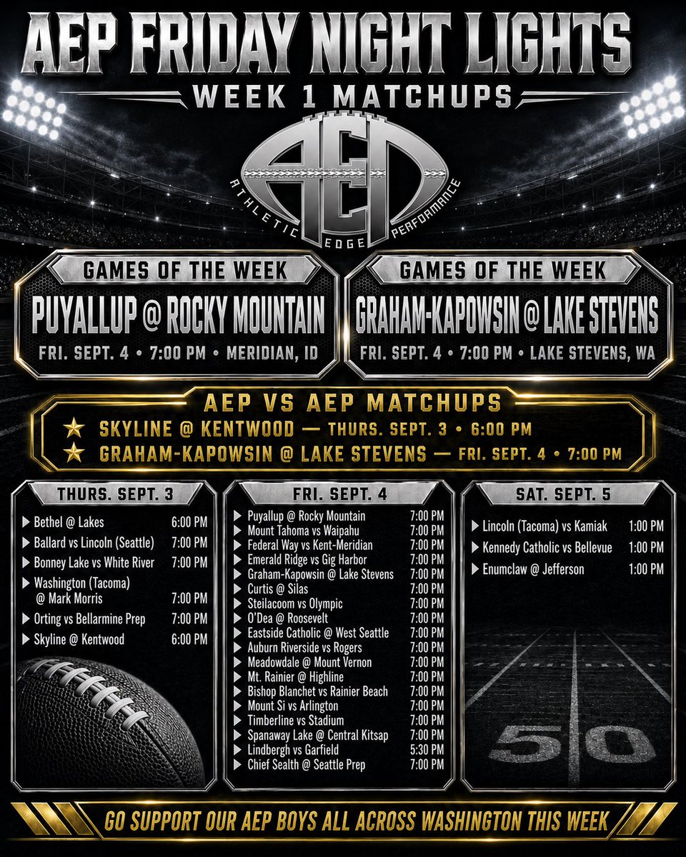 Coach_TuiAvaava's tweet photo. Developed here. Competing everywhere. 

🏈 College coaches, keep an eye on Washington this weekend. 👀 AEP linemen are taking the field all across the state, with talented OL/DL prospects competing in big matchups from Tacoma to Lake Stevens and beyond.

🔥 AEP Games of the Week Puyallup @ Rocky Mountain Graham-Kapowsin @ Lake Stevens

⭐ AEP vs AEP Skyline @ Kentwood Graham-Kapowsin @ Lake Stevens

Parents, families and supporters, pull up and show love to these boys. Coaches, if you need prospect sheets, film or background on any of our guys, tap in.