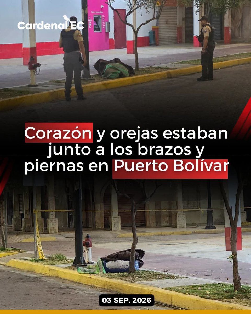_ValerieOk's tweet photo. A mi me entran unas ganas de vomitar terribles al ver esto.

A esta persona la desmembraron, y no solo eso sino que la abrieron, le sacaron el corazón, le cortaron las orejas y lo pusieron junto a los brazos y piernas, se presume (aún no se puede confirmar) qué sea de la cabeza que dejaron dentro del. Tuti de #PuertoBolivar #Machala

¿Que clase de psicópatas tenemos en las calles? ¿Dónde está la policía y los militares? ¿Dónde está el trabajo de las cámaras del Ecu911?
