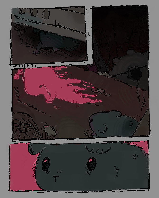 SLUGTIPEDE's tweet photo. #rainworld short comic about a lost pup, after the artificer's ascension (1/4) https://t.co/umfTrVa6JU