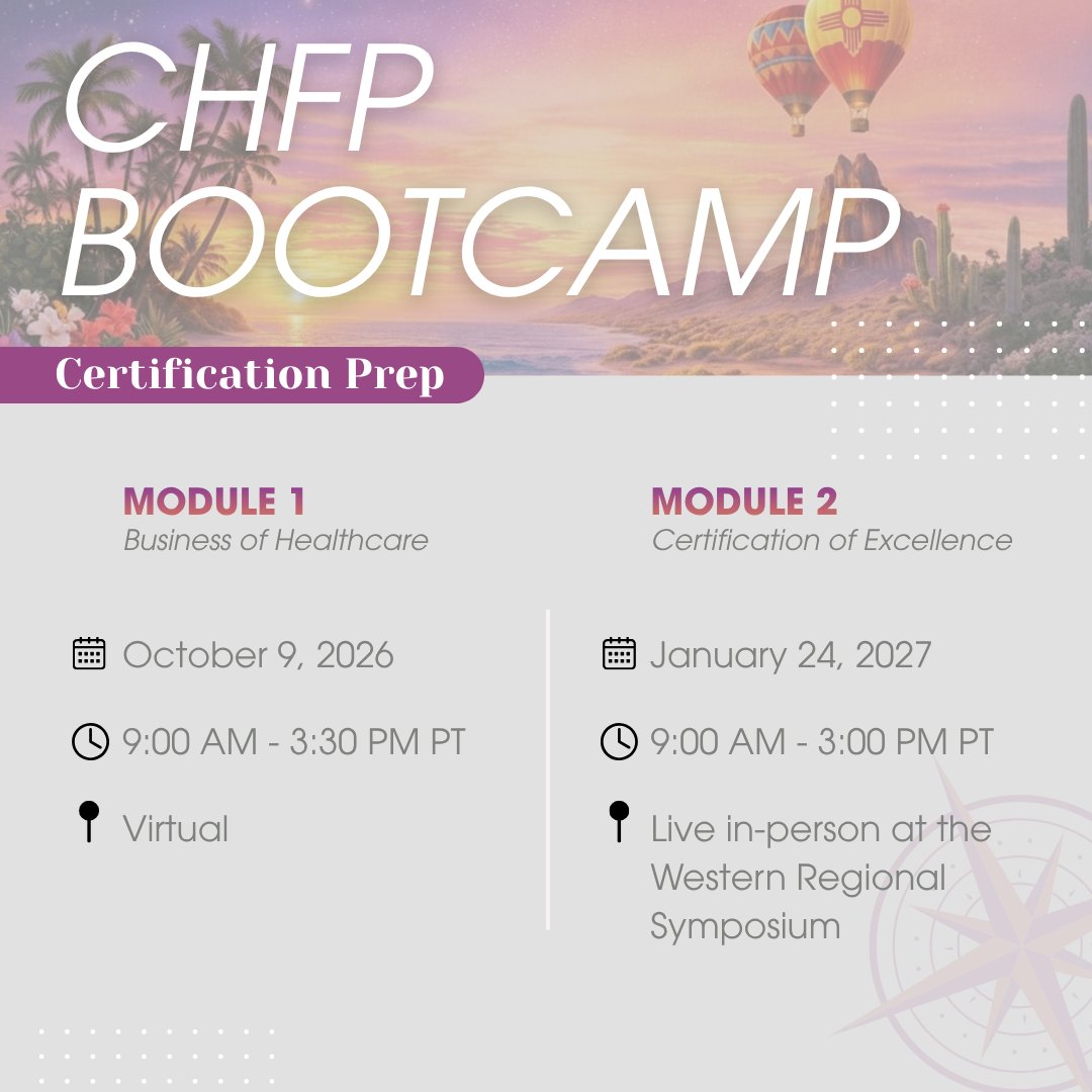 HFMAWestern's tweet photo. Ready to get CHFP certified? 🎓

Module 1 is a prerequisite:
📅 October 9, 2026
⏰ 9:00 AM – 3:30 PM PT
💻 Virtual

Learn more about Module 1: https://t.co/VnrpNmTzM0

Register for Module 1: https://t.co/tcNgEPmY6o

Then,  we’ll see you in Las Vegas for Module 2! 🎉 https://t.co/F662grmXIx