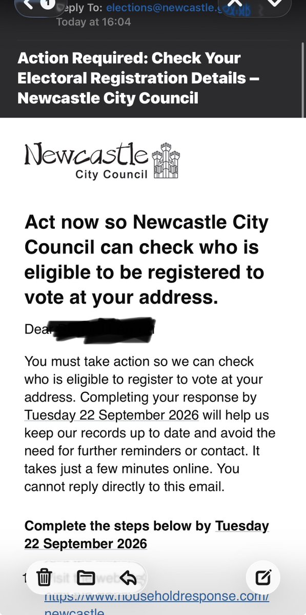 AngryMS's tweet photo. @NewcastleCC @ElectoralCommUK is this email legitimate? I only ask as I don’t recall giving my email address to Newcastle City Council. https://t.co/kYhdI3WQQk