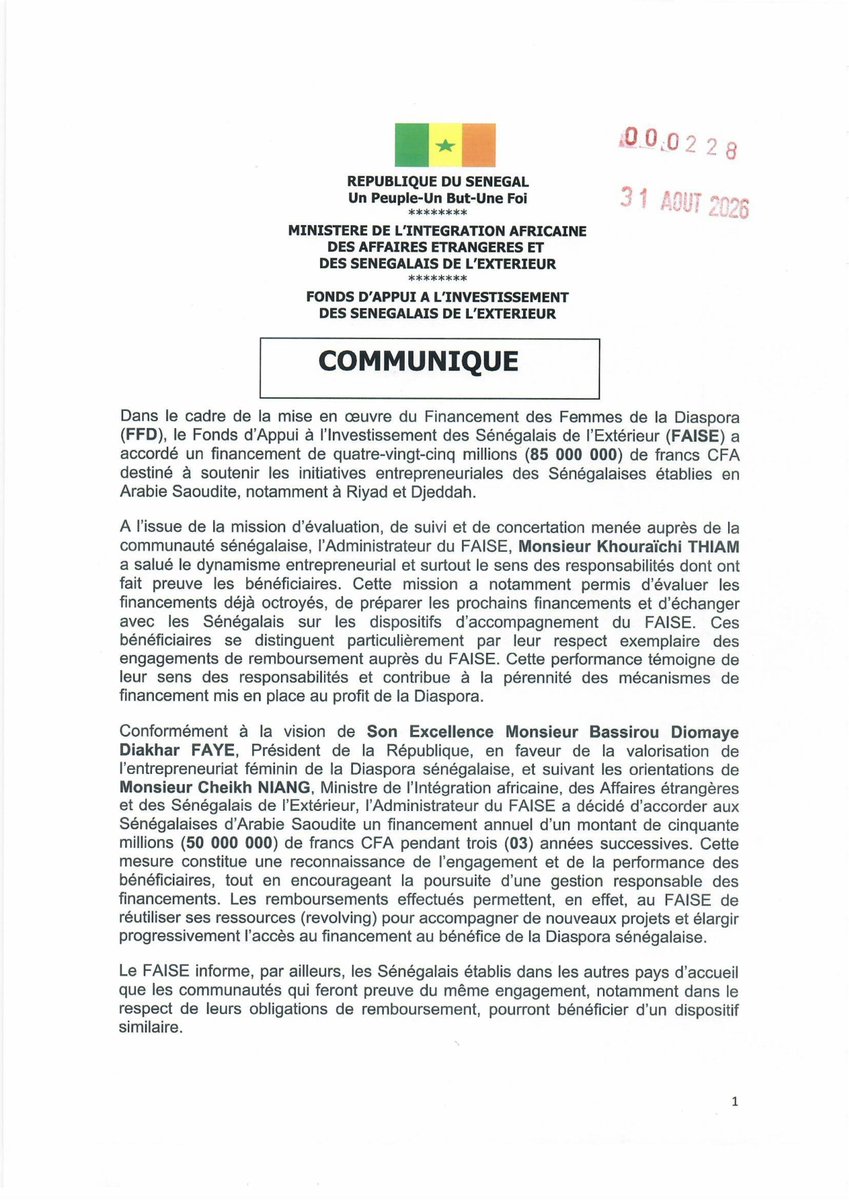 faisesn's tweet photo. Financement des Femmes de la Diaspora (FFD)
Le Fonds d'Appui à l'Investissement des Sénégalais de l'Extérieur - FAISE a accordé un financement aux Sénégalaises établies en Arabie Saoudite afin d’accompagner leurs initiatives entrepreneuriales.
#Faise #financement #ffd #arabie https://t.co/lYGIo8UB1N