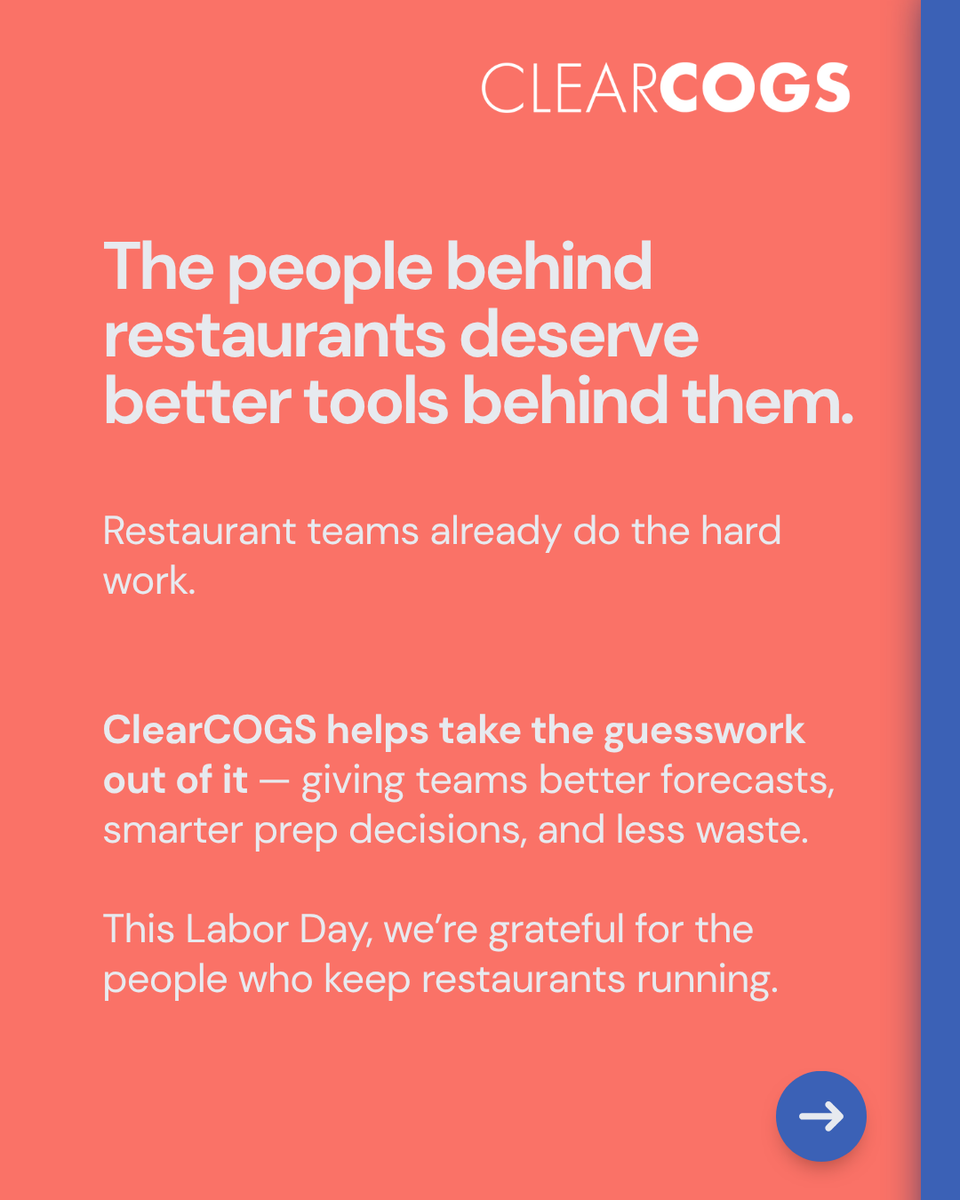 ClearCogs's tweet photo. 15.8 million people keep restaurants running.

This Labor Day, we’re grateful for every team behind every meal especially those working while the rest of us enjoy the long weekend. https://t.co/iFtl3tjxRJ