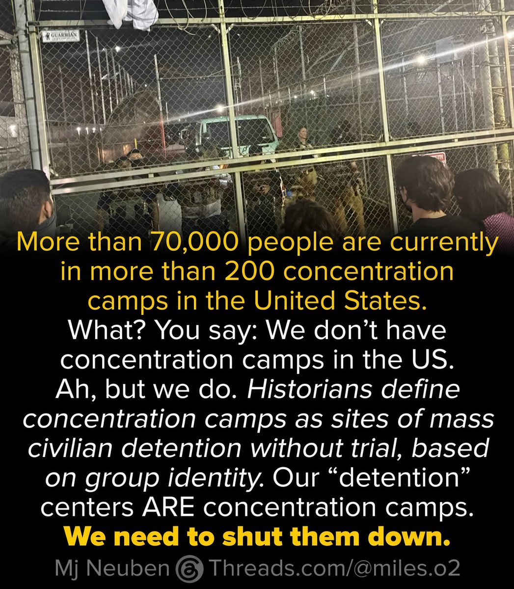 maddenifico's tweet photo. Too many Americans are turning a blind eye to the horrors unfolding right in front of them. The reality is that Trump's fascist, authoritarian regime is moving aggressively toward establishing mass concentration camps across the country — a terrifying echo of Auschwitz that journalists like Rachel Maddow have explicitly sounded the alarm on.