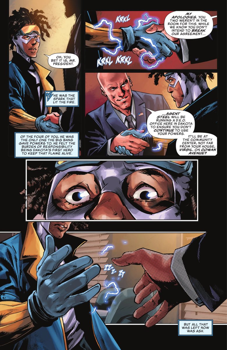 dcuworld's tweet photo. Cody Ziglar on what to expect from his Static run

"You know Static is someone who's been forced into Retirement basically with all the other Milestone characters and it's him sort of not only getting his foot back into the world and dusting the Cobwebs off, again relearning his Powers and learning how to control them and also learning how to be a Quasi-Public figure and also dealing with that Anger and Resentment that comes from being forced out of what his duty was, by Lex and the Goverment. Again, i am trying to tip-toe around what i can say and what i can't but i think there will be some Thematic stuff that is in all my Writings, you know Inclusive Diverse Cast from lot of different people, different body shapes, lot of different ways their body work and look. Villain's that probably serve as some reflection to what Virgil has gone through, like his family is gonna be very important. And Virgil is in college, what's it like trying to be Static and also being in College. All those things are going to be very important. It's very much a introduction of Virgil and Static not only to Readers and DC but also to the DC World at large".

Via:(@blackcomiclords /https://t.co/3ChTe2pbVi)