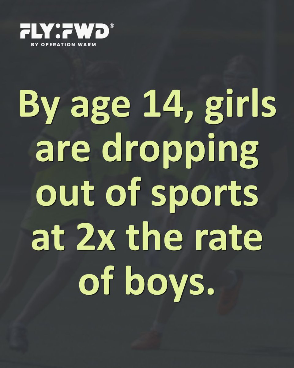 flyfwd_'s tweet photo. By age 14, girls are dropping out of sports at twice the rate of boys.

Sports are often where girls first learn what it feels like to take a risk, recover from setbacks, and trust their abilities. 

Sports participation is about ensuring girls can discover who they can become. https://t.co/ERHsrGV8Nt