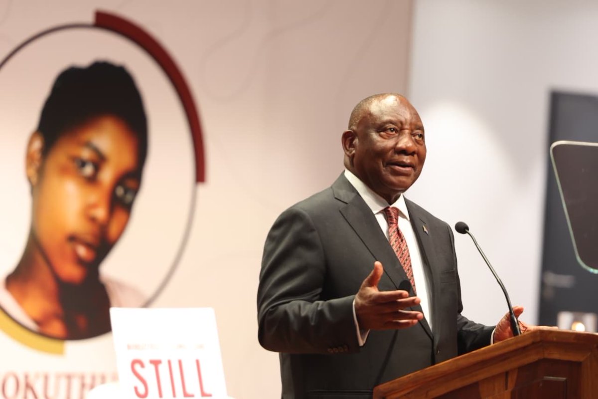 PresidencyZA's tweet photo. President @CyrilRamaphosa delivers the inaugural Nokuthula Simelane Memorial Lecture at the University of Mpumalanga in Mbombela.
 
The Memorial Lecture brings the life and legacy of @NokuthulaSF into a national conversation on truth, justice, accountability and reconciliation, while reflecting on the unfinished work of South Africa’s democratic journey.
 
In honouring Nokuthula’s courage and sacrifice, the lecture also looks to the future, inspiring young South Africans to find their purpose and build a society grounded in human dignity, equality and active citizenship.
 
#RememberingNokuthulaSimelane