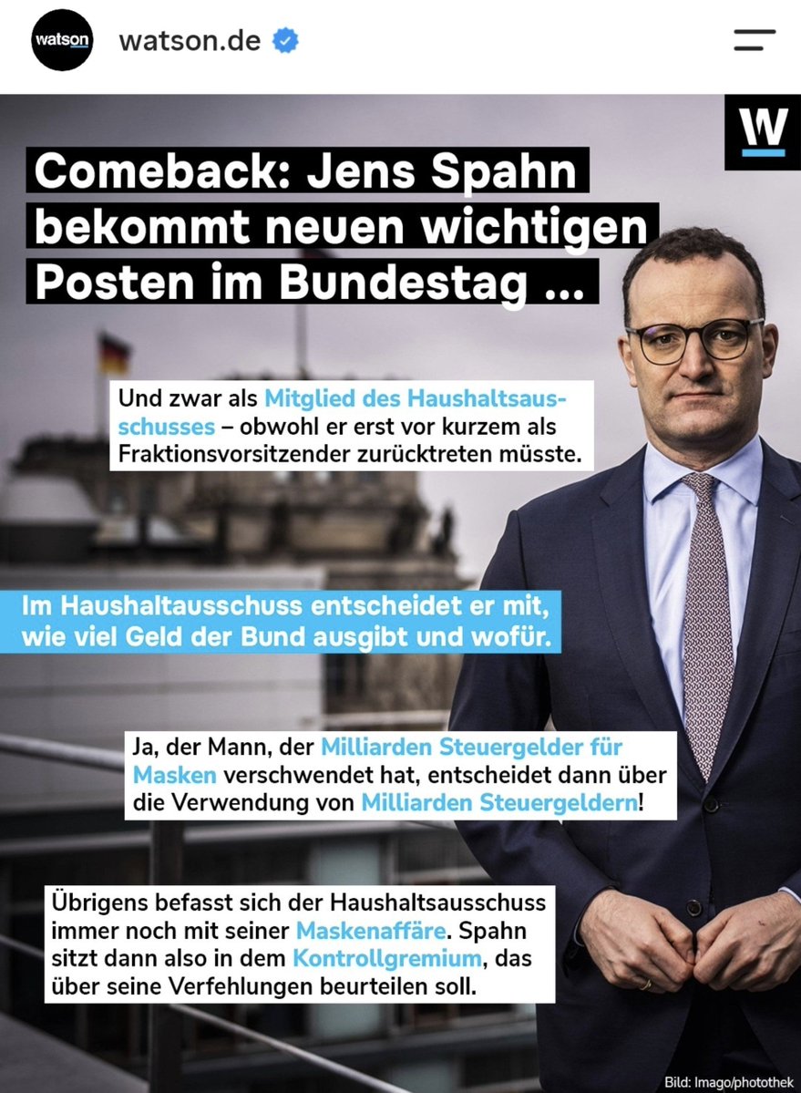 schondudel's tweet photo. Die viel wichtigere Meldung in Sachen Spahn ist übrigens diese:

Spahn wird Mitglied in genau dem Kontrollgremium, das seine Maskenaffäre unter die Lupe nehmen soll.

Darüber sollten wir uns viel mehr aufregen als über den bekloppten Mist von #SkiAggu.
. https://t.co/GZRPTxJdgU