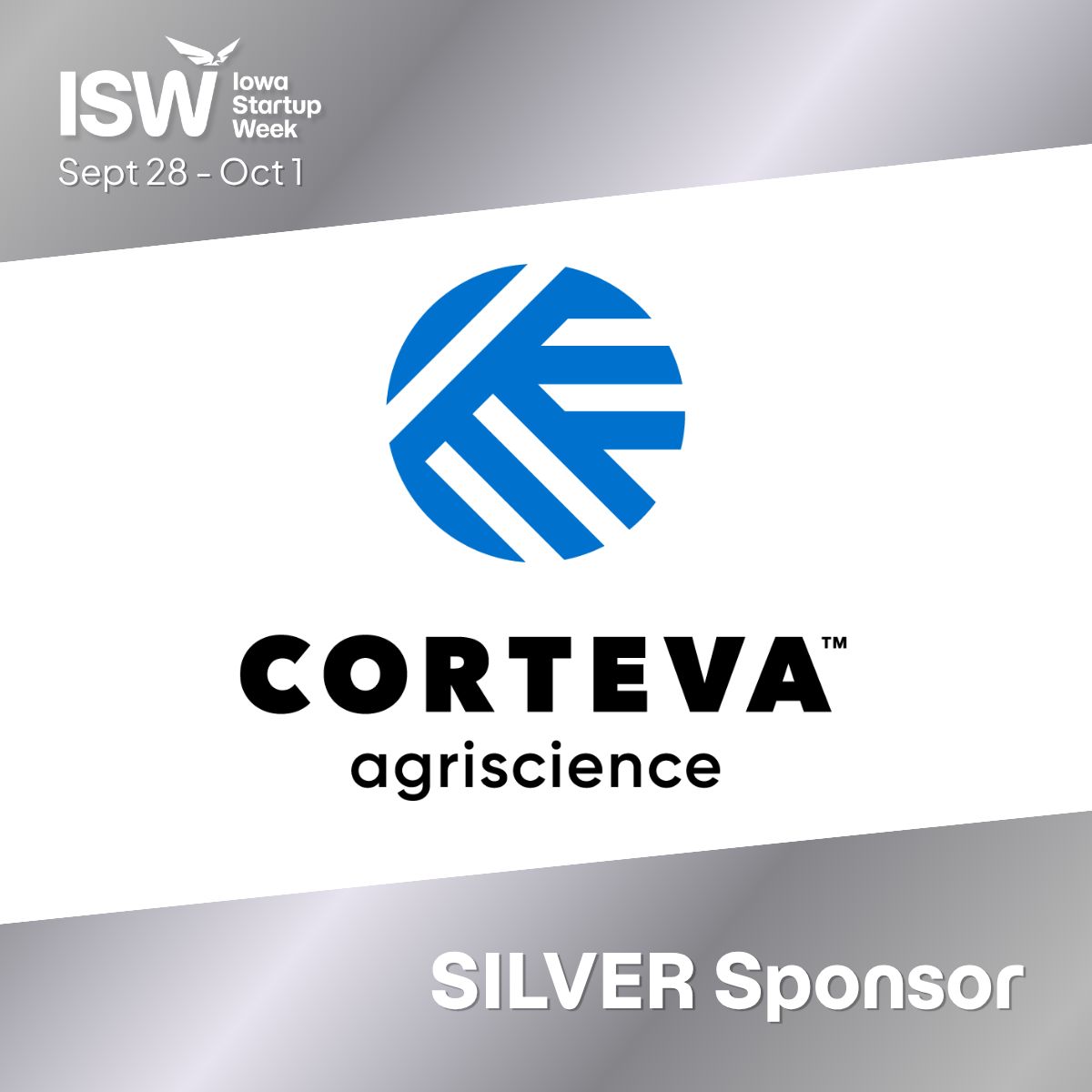 IAStartupWeek's tweet photo. We're excited to welcome Corteva Agriscience as a Silver sponsor of Iowa Startup Week!  Corteva is one of Iowa's most established leaders in ag innovation, employing thousands of Iowans and shaping the future of ag science globally. 
 https://t.co/ZPIZiubafC https://t.co/p4T3SvbK26