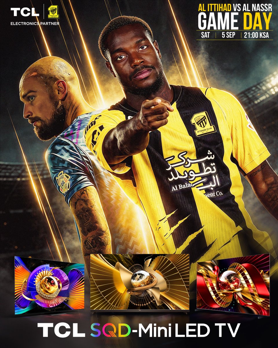 tcl_saudi's tweet photo. شارك واربح تذاكر #الاتحاد_النصر 

 الشروط:
  •⁠  ⁠تابعنا
 •⁠  ⁠⁠⁠  ⁠إعادة نشر التغريدة
 •⁠  ⁠⁠⁠منشن صاحبك اللي ودك يجي معاك

  وادخل فرصة الفوز بتذكرتين ل٧ فايزين (ثلاثة فايزين بمنصة) https://t.co/WBlOAHTtqN