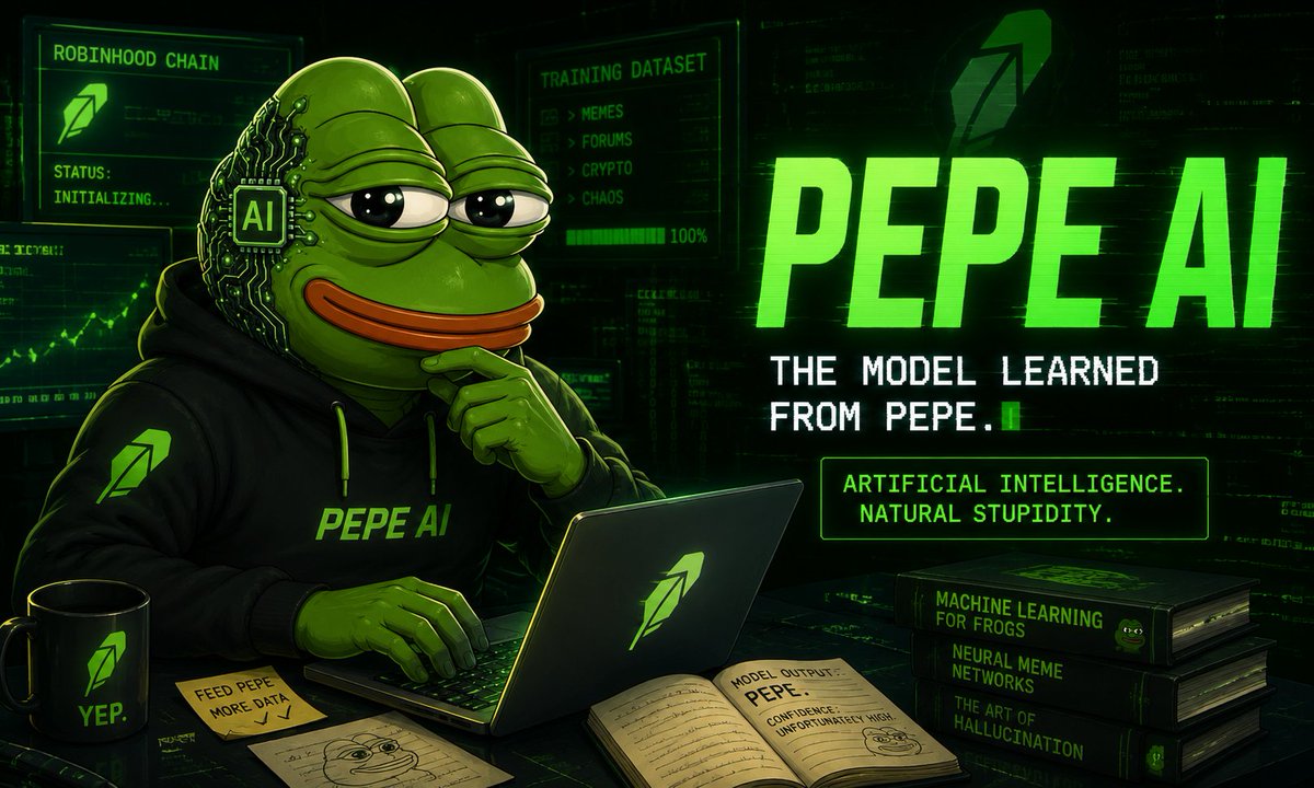 PepeAIRobin's tweet photo. Pepe survived forums.
Pepe survived crypto.
Now the frog has discovered AI.

Nobody knows who gave him access to the model.

The machines are learning.
Unfortunately, they learned from Pepe first.

$PEPEAI

#RobinhoodChain #PEPEAI https://t.co/ZXxcp8DyuG