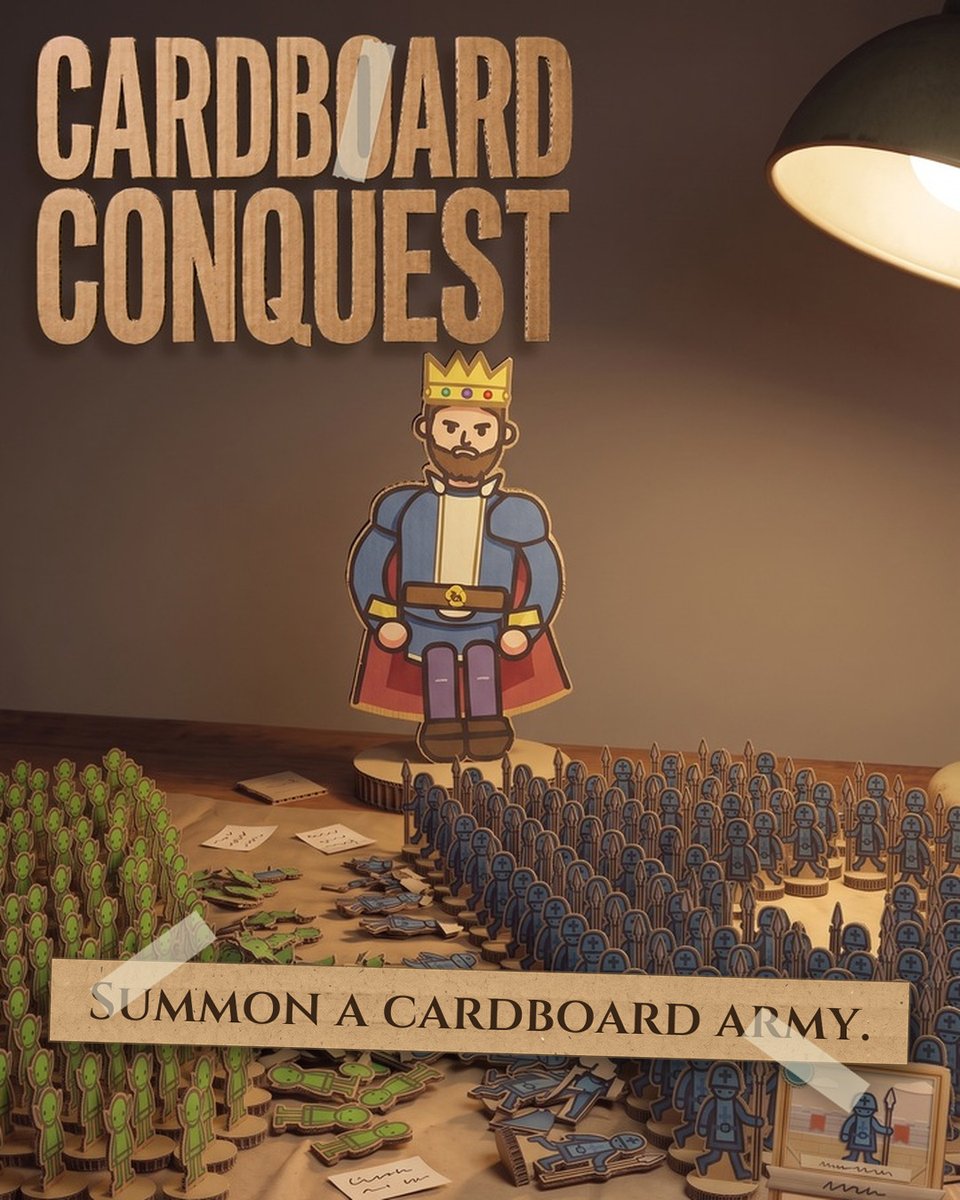 thepaulbooth's tweet photo. I'm making Cardboard Conquest! 

Summon a cardboard army. Choose different packs each game to face 40+ enemies across 3 acts. Plus, 2-4 player co-op! https://t.co/X0qlwNBc7s https://t.co/a6M7VJP69Y