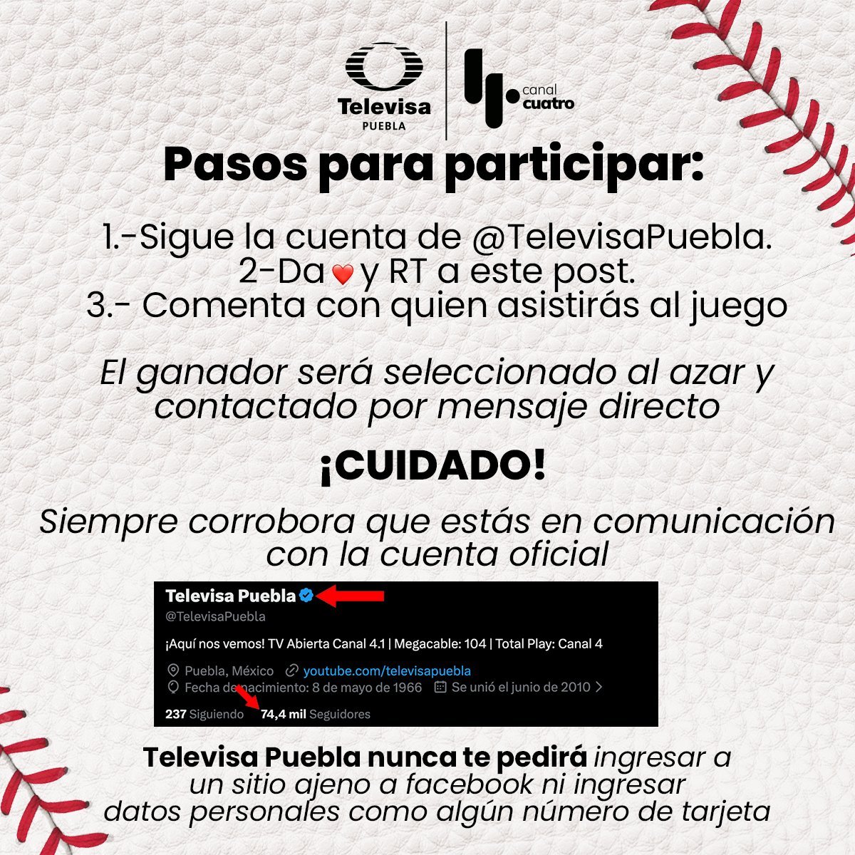 TelevisaPuebla's tweet photo. 🔥🎟️¡Televisa Puebla te lleva a la final de la zona sur entre Olmecas y @Pericos_Oficial !
⚾️ 𝐒𝐢́𝐠𝐮𝐞𝐧𝐨𝐬, 𝐝𝐚𝐥𝐞 ❤️, 𝐑𝐓 y dinos con quién asistirás al partido.
⏰Tienes hasta mañana viernes las 10 am para participar.
📺Televisa Puebla, patrocinador oficial. https://t.co/YttV6BPkUS