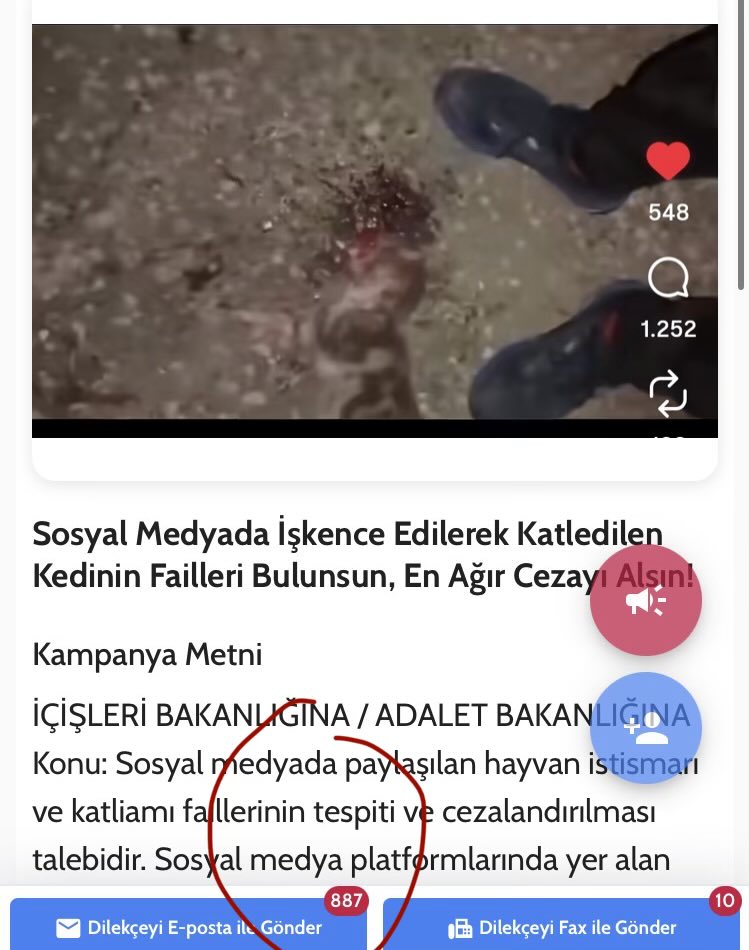 hhplatformu's tweet photo. Vahşice katledilen canımız için DİLEKÇE GÖNDERİM ORANI ÇOK DÜŞÜK (887!)‼️

Günlük gönderme limiti yok, istediğiniz sayıda gönderebilirsiniz dilekçeyi. 

Bugün 9. Gün ve katiller hala yakalanmadı‼️

DİLEKÇEYİ LÜTFEN HER GÜN GÖNDERELİM VE PAYLAŞALIM, sadece 1 dk sürüyor.

(Yoruma ayrıca CİMER dilekçesini de ekliyoruz, instagram kanıt linkini mutlaka ekleyin (yarım kopyalamasın), CİMER’den EMNİYET’e gönderilecek)

——————
📣Sosyal Medyada İşkence Edilerek Katledilen Kedinin Failleri Bulunsun, En Ağır Cezayı Alsın!

Bu dilekçeyi göndererek ve dilekçe kampanyasını paylaşarak bana destek olur musun?🙏 

https://t.co/kVC4Yq0vIO