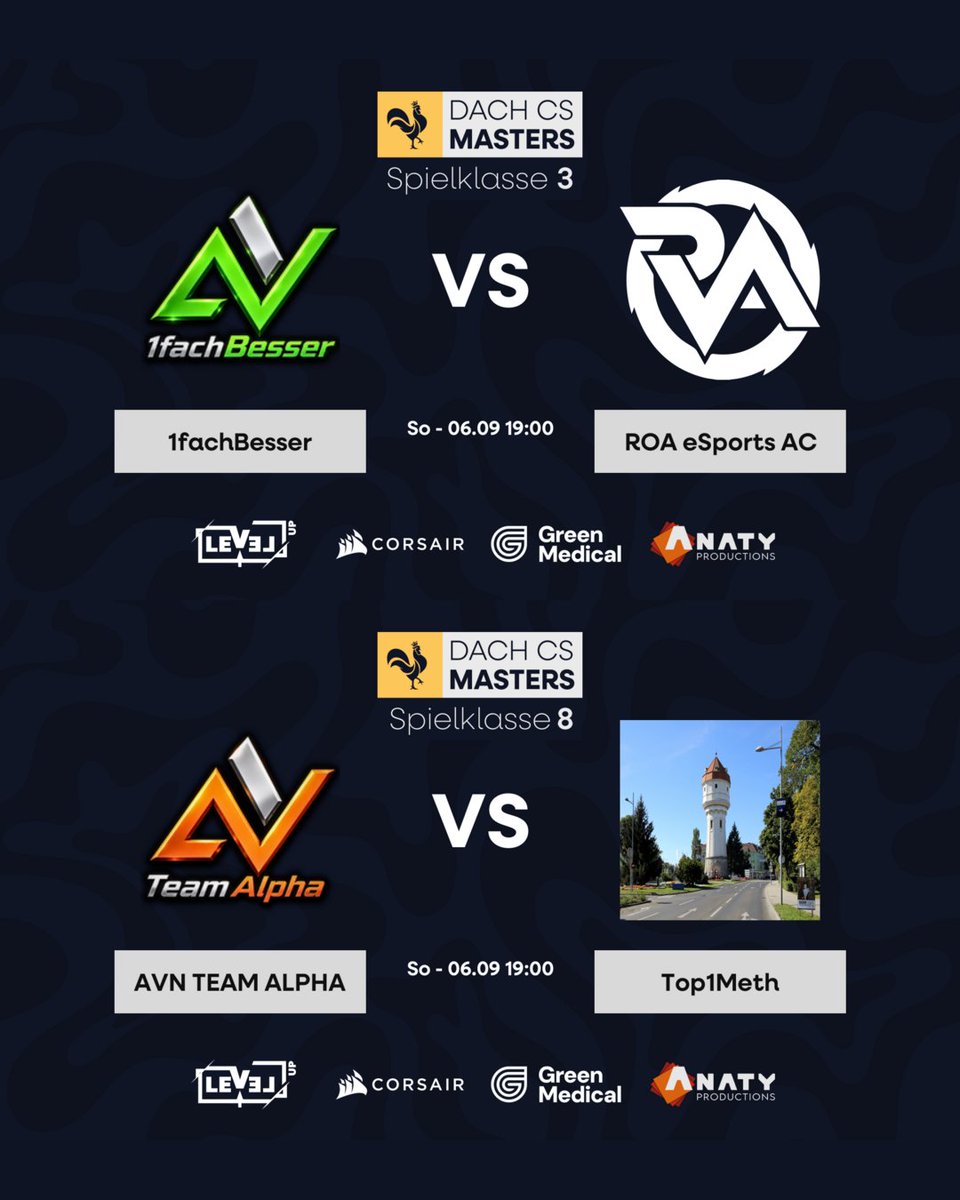 AevionGamingde's tweet photo. 🔥 MATCHDAY BEI DEN DACH CS MASTERS 🔥

Am Sonntag stehen gleich zwei spannende Begegnungen auf dem Programm:

🎮 Spielklasse 3
1fachBesser vs. ROA eSports AC

🎮 Spielklasse 8
AVN Team Alpha vs. Top1Meth

📅 Sonntag, 06.09.
⏰ Start: 19:00 Uhr

Wer holt sich die wichtigen Punkte? Schreibt eure Tipps in die Kommentare! 👇

#DACHCSMasters #CounterStrike #CS2 #Esports #Gaming @dachcs @CORSAIRDE