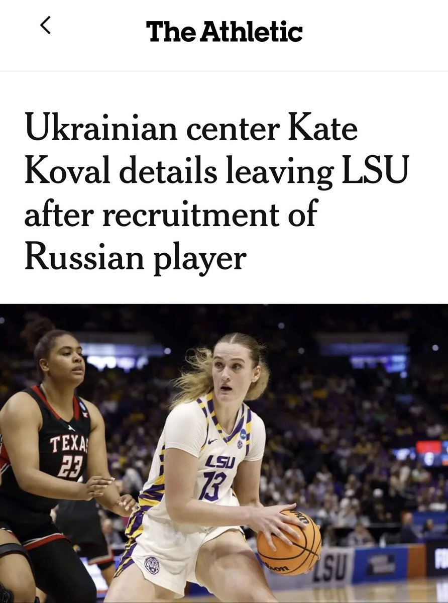 razomforukraine's tweet photo. Standing up for your principles takes courage. Kate Koval chose to leave LSU rather than compromise her values after the school recruited a Russian player at her position. Her decision to remain true to herself deserves the utmost respect. We stand with you, Kate! 🇺🇸🇺🇦 https://t.co/4NfyhgzajS