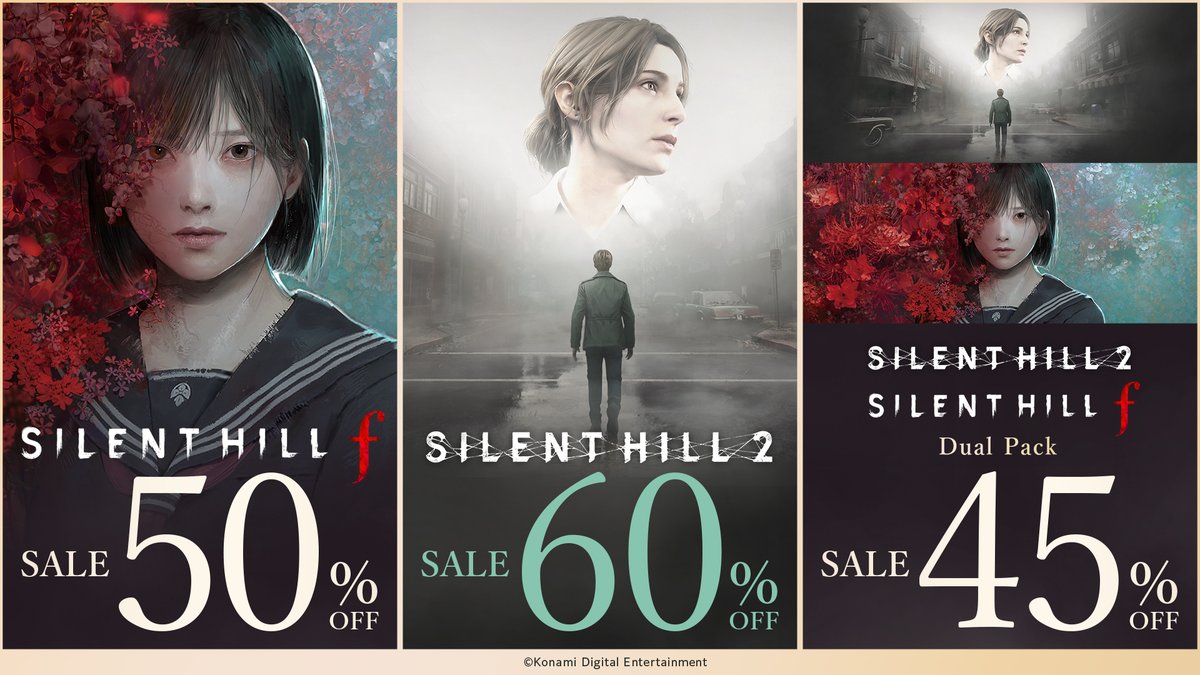 silenthill_jp's tweet photo. 『SILENT HILL: Townfall』発売まであと20日。

『SILENT HILL 2』60%OFF、『SILENT HILL f』50%OFF、さらに2作品をまとめたバンドルも45%OFFセール実施中です。

9月24日の『SILENT HILL: Townfall』発売に向けて、この機会にぜひ「SILENT HILL」の世界をご体験ください。

■購入はこちら: https://t.co/Wz3SbzzZu1

#SILENTHILL #サイレントヒル