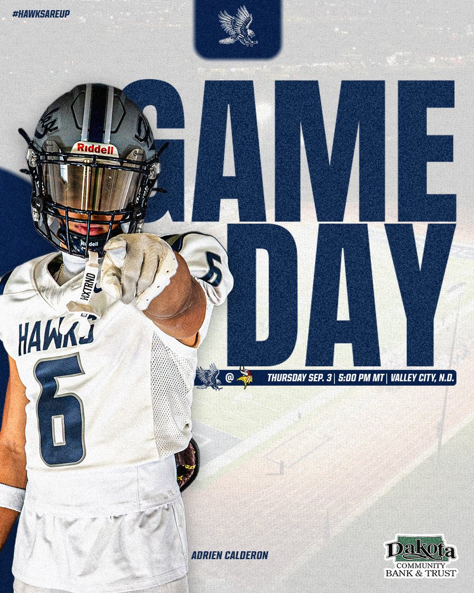 dsubluehawks's tweet photo. 🏈| @BlueHawkFB Game Day!

📍: Valley City, N.D.
🆚: Valley City State
🕓: 5:00 pm MT
📊: https://t.co/BdpRvLqnsT
📺: https://t.co/QX79j2yUek
📖: https://t.co/xsqMZAhmeH
🎙️: https://t.co/tXMtihSTVb

#HawksAreUp https://t.co/OeQndXFL2Q