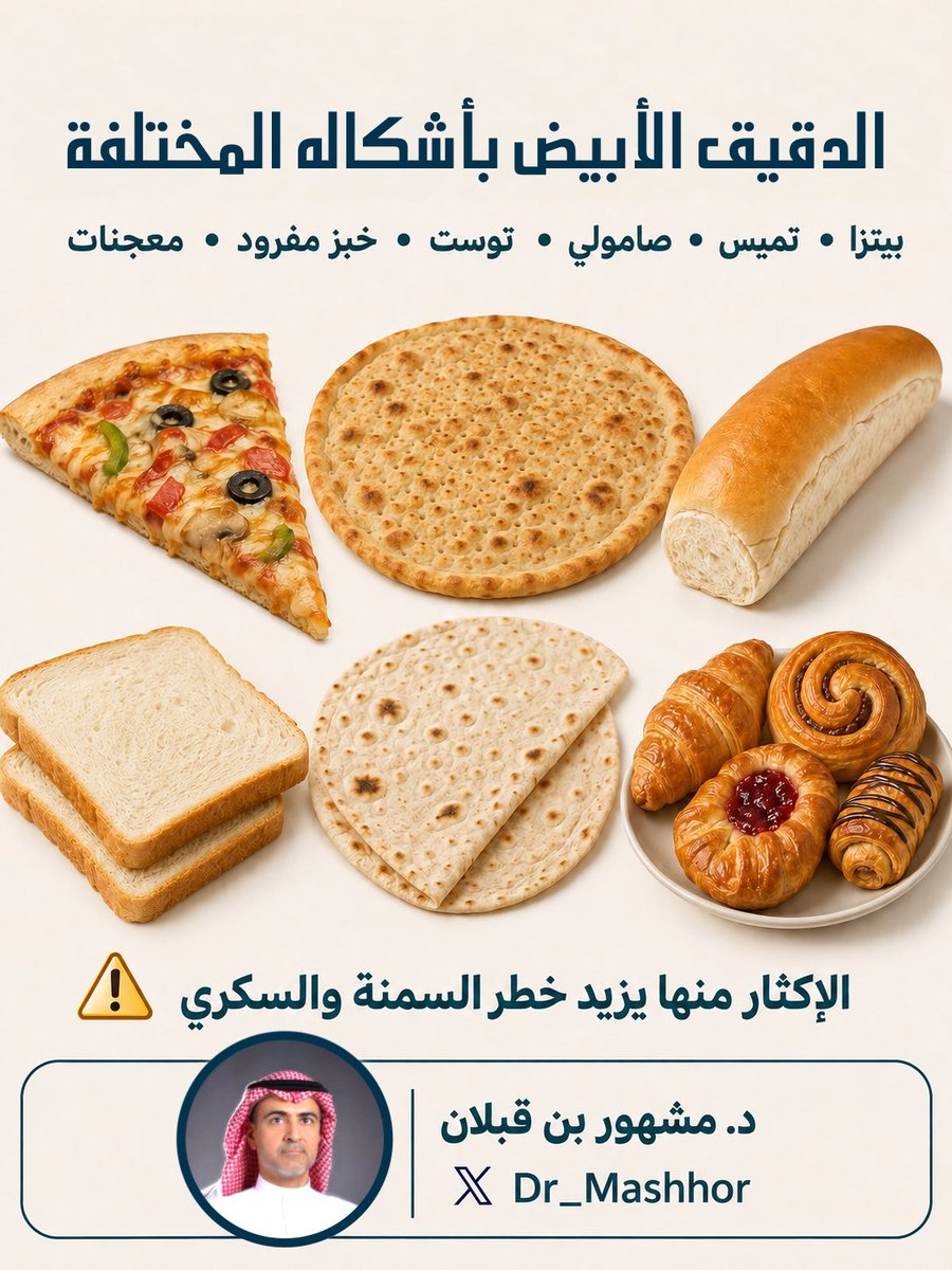 Dr_Mashhor's tweet photo. إذا الدقيق الأبيض حاضر في وجباتك يومياً، فأنت بحاجة لإعادة النظر في اختياراتك ! https://t.co/tkefNNrz2i