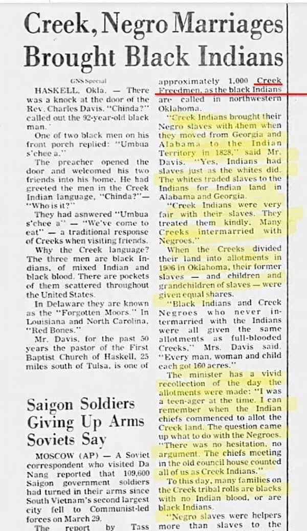 darvidosiris's tweet photo. Creek, Negro Marriage Brought Black Indians https://t.co/G68Y8ndwIq