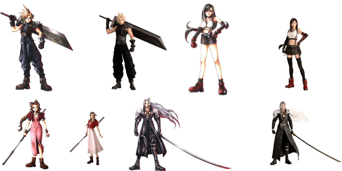 aibo_ac7's tweet photo. FF7：「ファイナルファンタジーVII」オリジナルイラストとリベレーションの全身モデルの比較 https://t.co/sV3ehcy3B3