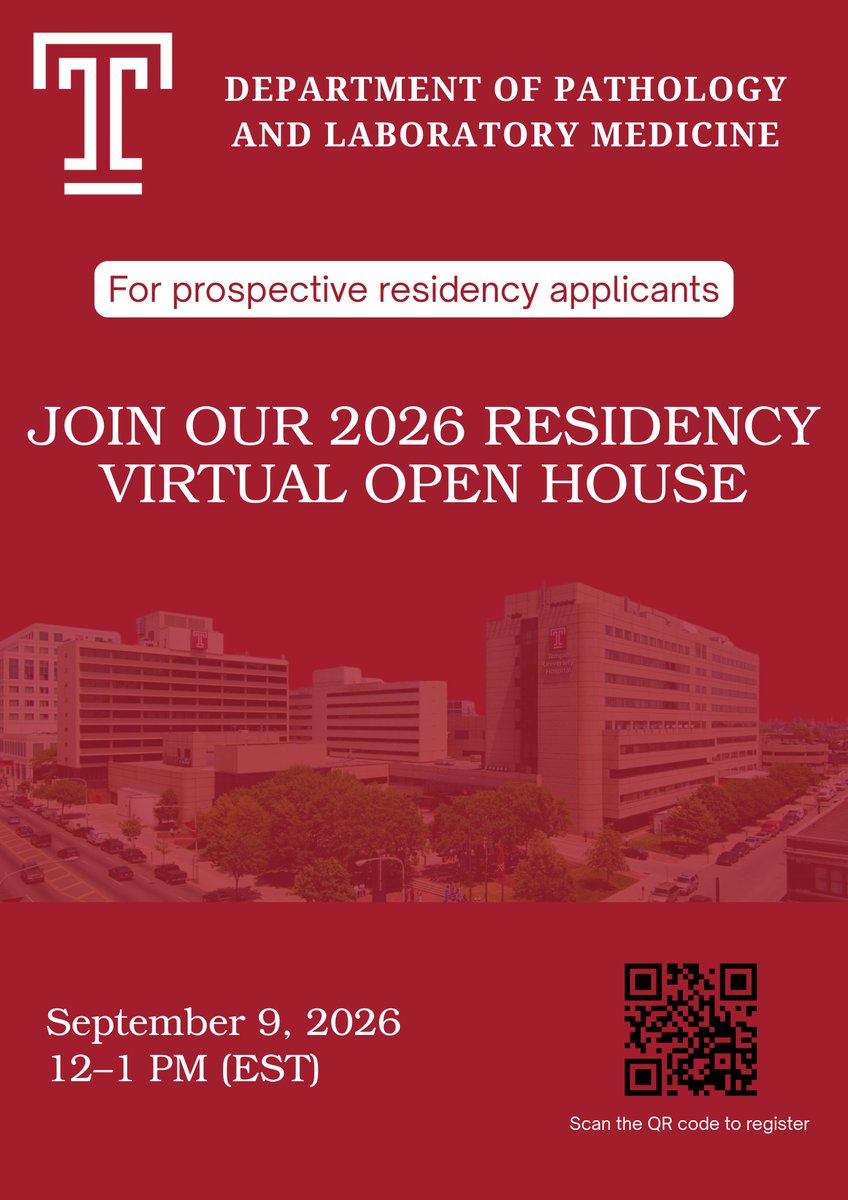 templepathology's tweet photo. Don't miss our open house on September 9th at 12 PM (EST). Scan the QR code or join via link: 
https://t.co/ZhofTvIomm

#pathtwitter 
#matchtopath https://t.co/SoEboa1Me8