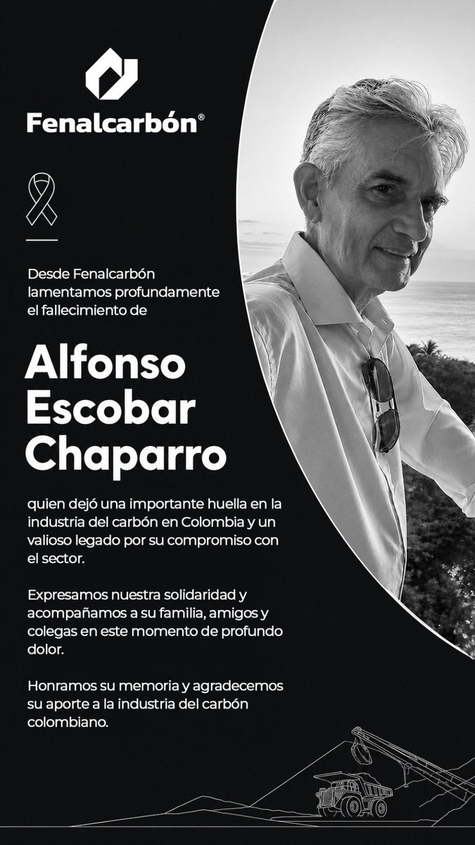 fenalcarbon's tweet photo. Lamentamos profundamente la partida de Alfonso Escobar Chaparro, director de @FedecundiC, quien dejó una importante huella en la industria de los carbones colombianos. https://t.co/orMG4rDiUQ