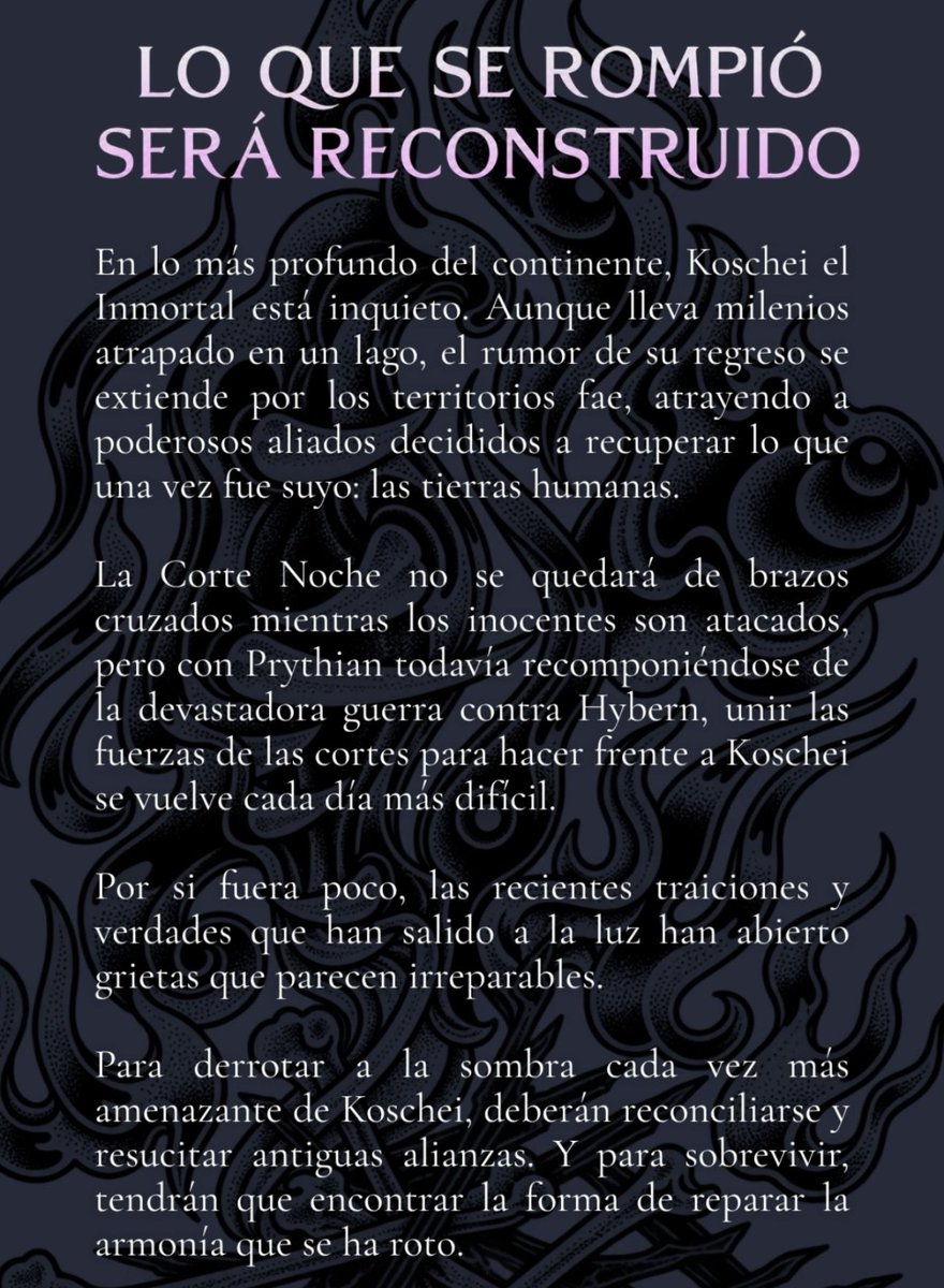 UniversoDSilvia's tweet photo. ⚠️ATENCIÓN⚠️

Sinopsis oficial de “Una corte de armonía rota” de Sara J. Maas, se publicará el 28 de octubre con @TeenPlanetLibro. https://t.co/mPE8PPTBKd