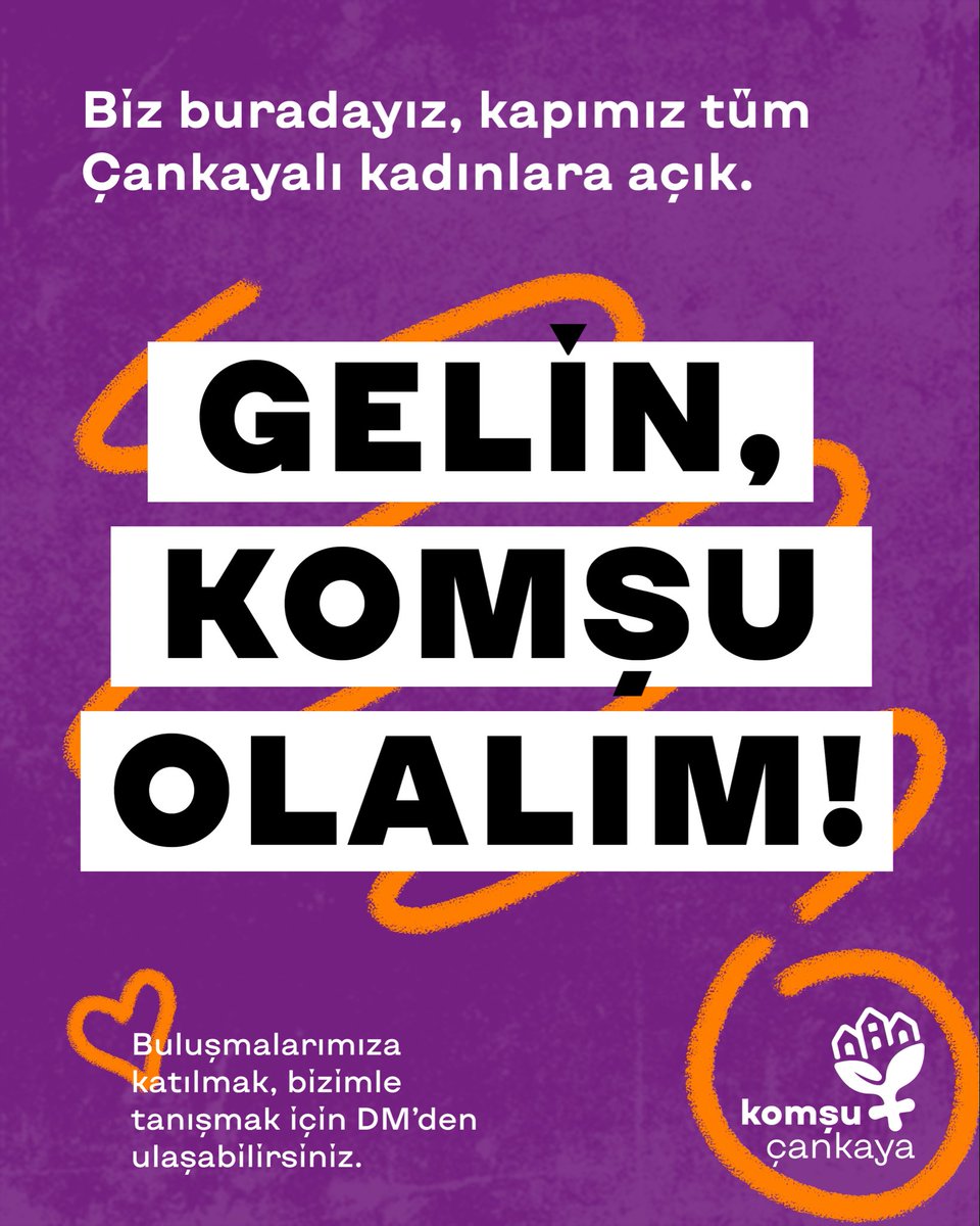 KomsuCankaya's tweet photo. Komşu komşunun sadece külüne değil; gücüne, neşesine ve umuduna muhtaçtır. 

💜 Biz buradayız ve kapımız tüm Çankayalı kadınlara açık. Gelin, komşu olalım! https://t.co/q97ClGbgho