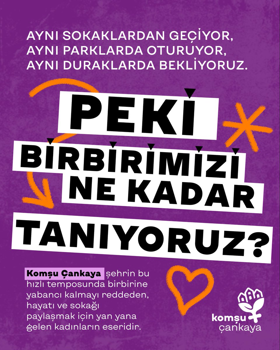 KomsuCankaya's tweet photo. Komşu komşunun sadece külüne değil; gücüne, neşesine ve umuduna muhtaçtır. 

💜 Biz buradayız ve kapımız tüm Çankayalı kadınlara açık. Gelin, komşu olalım! https://t.co/q97ClGbgho