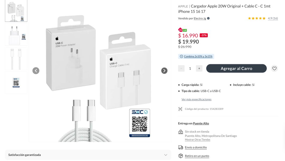 DescuentosRata's tweet photo. 📱 El cargador Apple 20W original + Cable USB C bajó a $16.990 con la 💳 en Falabella.

📦 Te queda a $15.291 c/u si llevas 2 unidades

📦 Te queda a $14.441 c/u si llevas 3 unidades

🔗 https://t.co/E5op4P7FD4 https://t.co/rmoekEU0xK