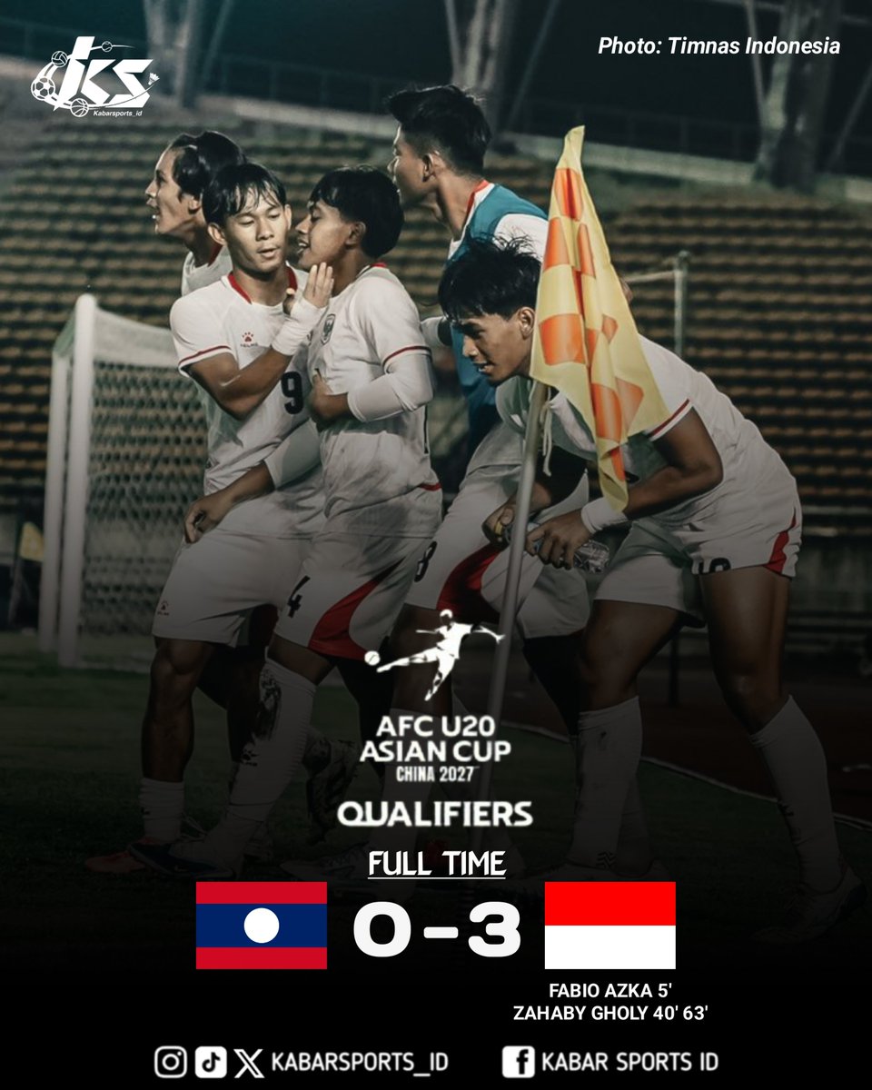 kabarsports_id's tweet photo. AFC U20 Asian Cup 2027 Qualifiers

FT' Laos 🇱🇦 0-3 🇮🇩 Indonesia

#AFCU20Q #TimnasU20 https://t.co/SFzvNrhwiV