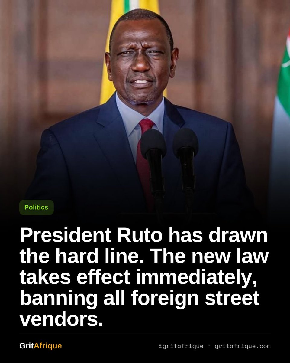 Gritafrique's tweet photo. 🔴 Kenya launches crackdown on foreign hawkers as President Ruto bars non citizens from the informal economy, ordering enforcement and a Local Content Bill to clear street vendors and small traders, prioritizing local jobs over low level foreign competition.

#gritafrique #kenya https://t.co/HA4NdQsswg