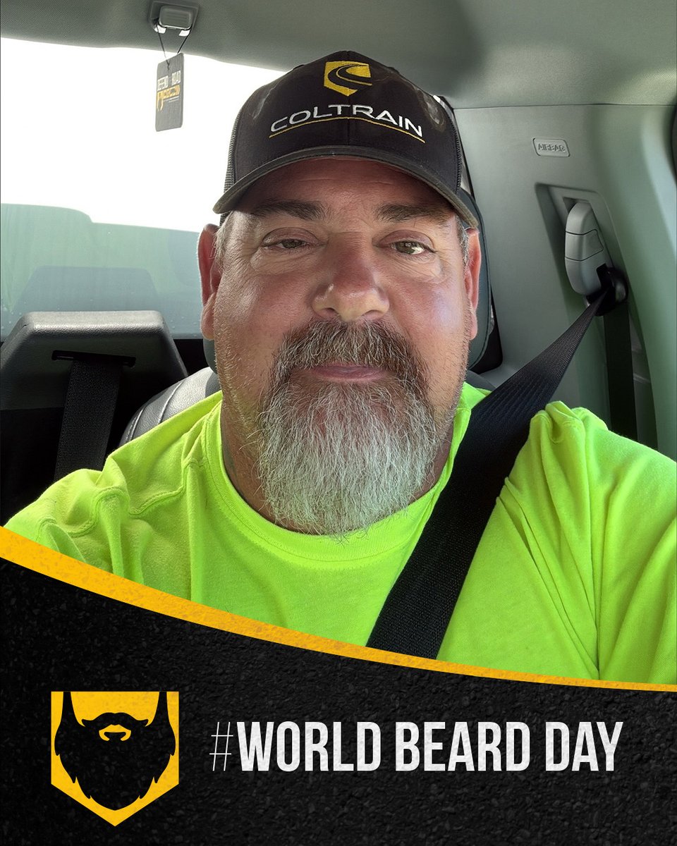 ColtrainOnsite's tweet photo. Clogging the feed with Coltrain team member beard hair for #WorldBeardDay.  We salute #FleetTechnician Jason out of Louisiana 🫡  Can you even picture him without a beard? Probably born with it ⚫🟡  #DefendTheRoad #FamilyOwned #MobileFleetMaintenance https://t.co/RqhDAIG1EB