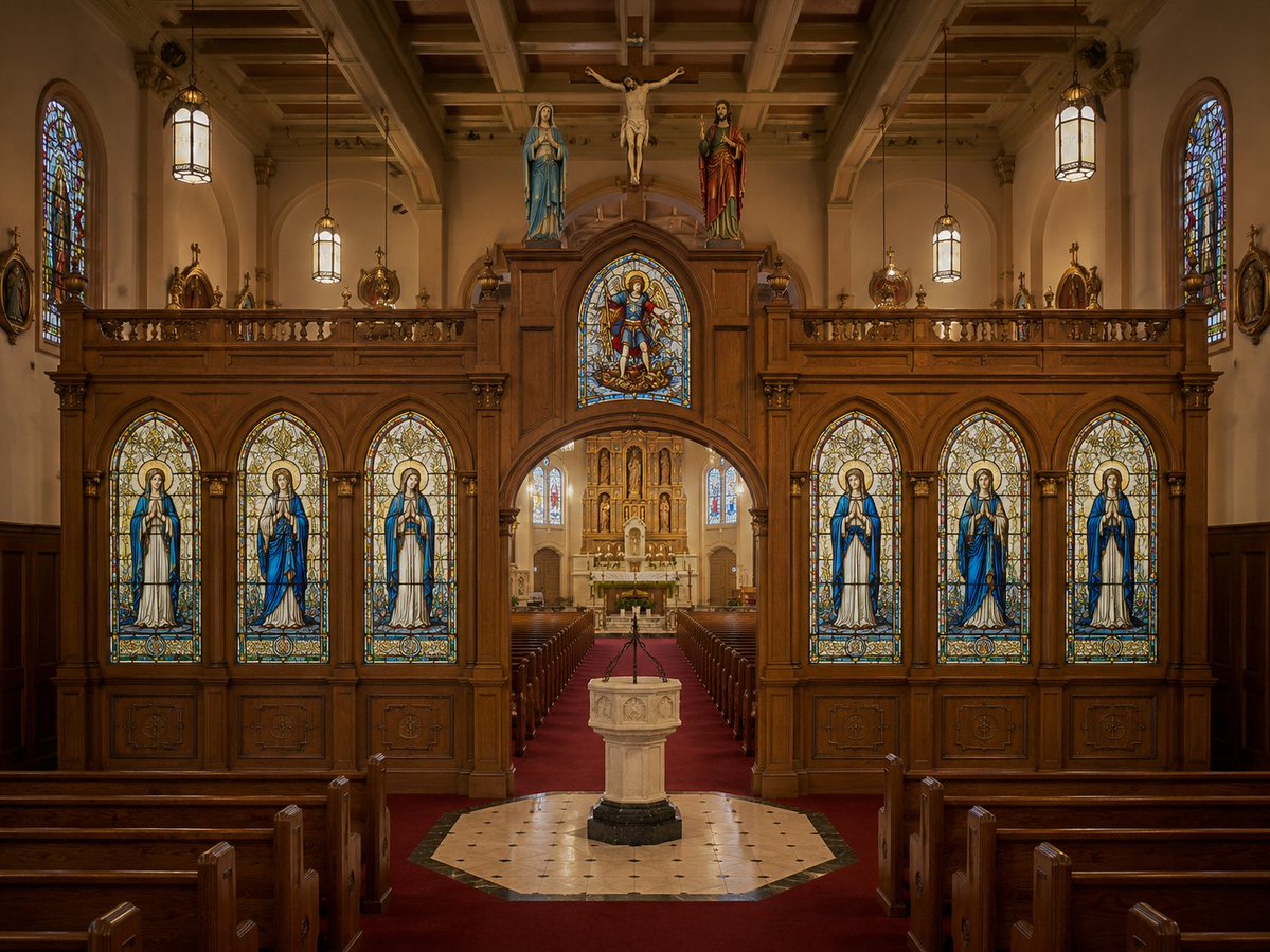 PJavierOR's tweet photo. Llamado a la solidaridad.
Si alguien conoce en México o en USA alguien que haga "cancelas" del presbiterio ("rood screens" en inglés). Les encargo el dato. Es para mi parroquia.
Es porque tengo unos hermosos vitrales en un lugar que nadie los ve que querría aprovechar.
¡Gracias!
Dejo imágenes hechas con IA (es sólo un ejemplo) y los vitrales reales.
