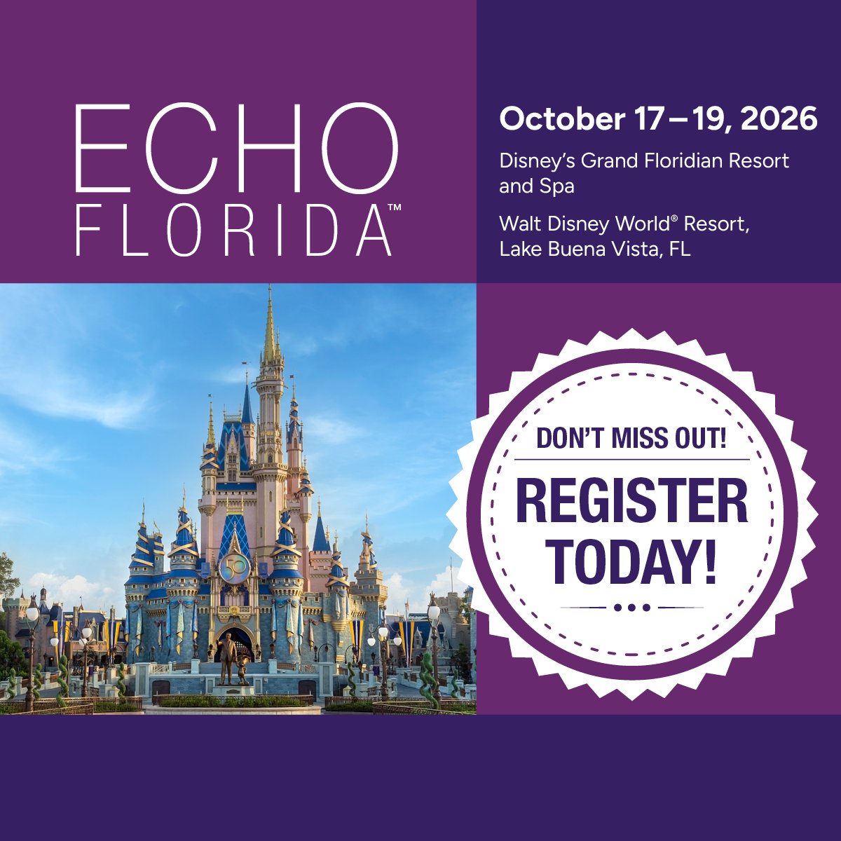 ASE360's tweet photo. Join us for #EchoFlorida 2026, which will take place October 17-19 at Disney's Grand Floridian Resort & Spa at Walt Disney World® Resort!
Sign up: https://t.co/7dTybOAp0G https://t.co/kYycH9YW4E