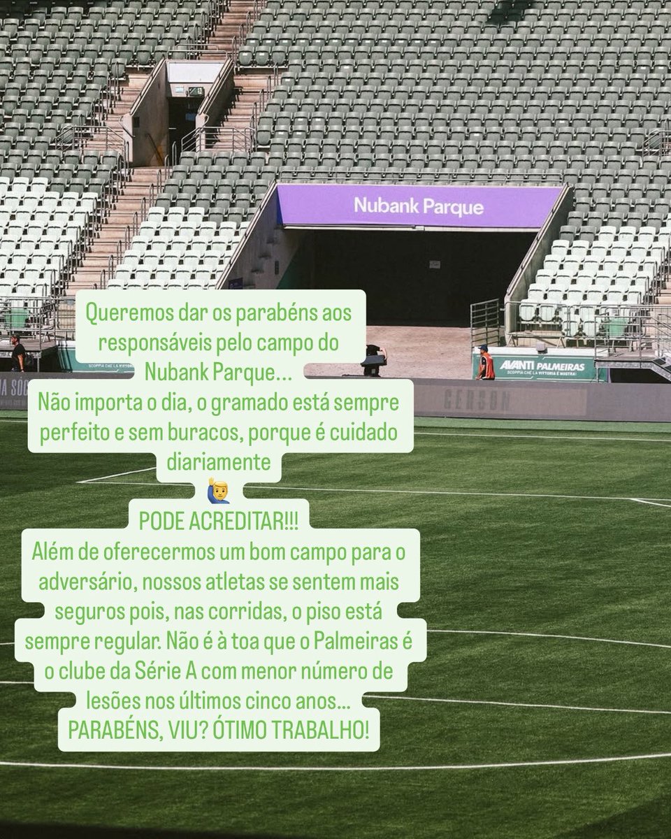 Palmeiras's tweet photo. "A solução para um gramado ruim é fazer um gramado bom, simples assim" 🤷‍♂️ https://t.co/2JYDsWQ82n
