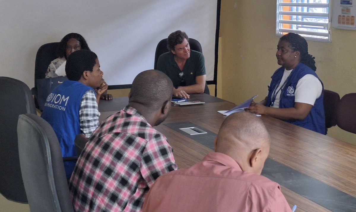 IOMHaiti's tweet photo. IOM Chief Grégoire Goodstein visited infrastructure rehabilitated after #HurricaneMelissa in southern Haiti, meeting local authorities to discuss hurricane-season readiness.

The region remains highly exposed to disasters while also hosting persons displaced by violence. https://t.co/fdHpxlycM5