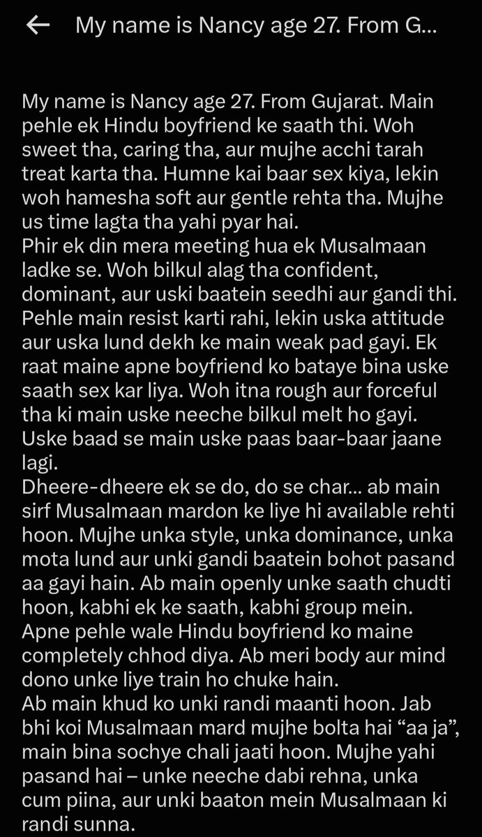 MullaxLJ's tweet photo. (DM Confession) of a 27 year old H!ndu woman Nancy Mehta of how she became addicted to Muslim men #interfaith https://t.co/f7fRKl3Lpt