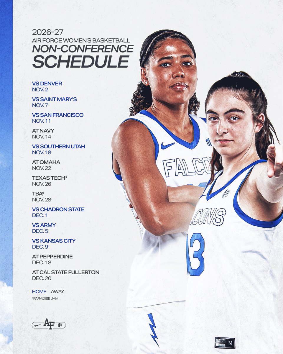 AF_WBB's tweet photo. ๐ก๐ผ๐ป-๐๐ผ๐ป ๐ถ๐ ๐ฆ๐ฒ๐ ๐
The road to conference play starts here. Circle the dates, rally the squad and get ready to pack Clune all season long.
๐๏ธ Season Tickets: https://t.co/VhyDC7o5VX
#FlyFightWin https://t.co/apIAhJWPex