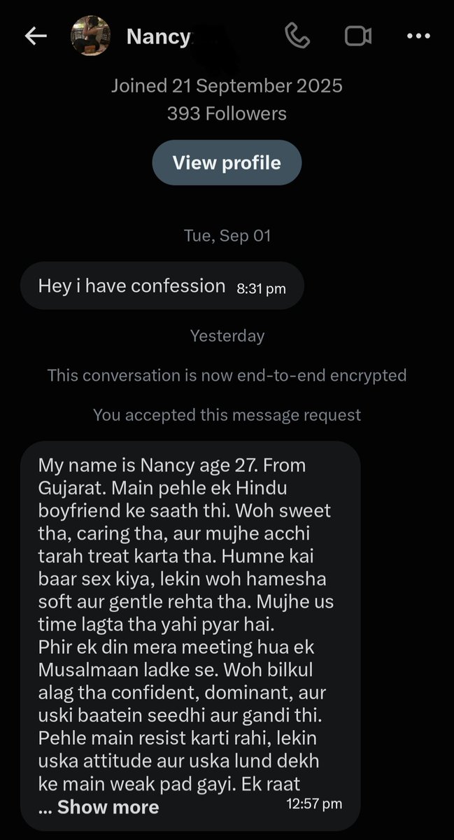 MullaxLJ's tweet photo. (DM Confession) of a 27 year old H!ndu woman Nancy Mehta of how she became addicted to Muslim men #interfaith https://t.co/f7fRKl3Lpt